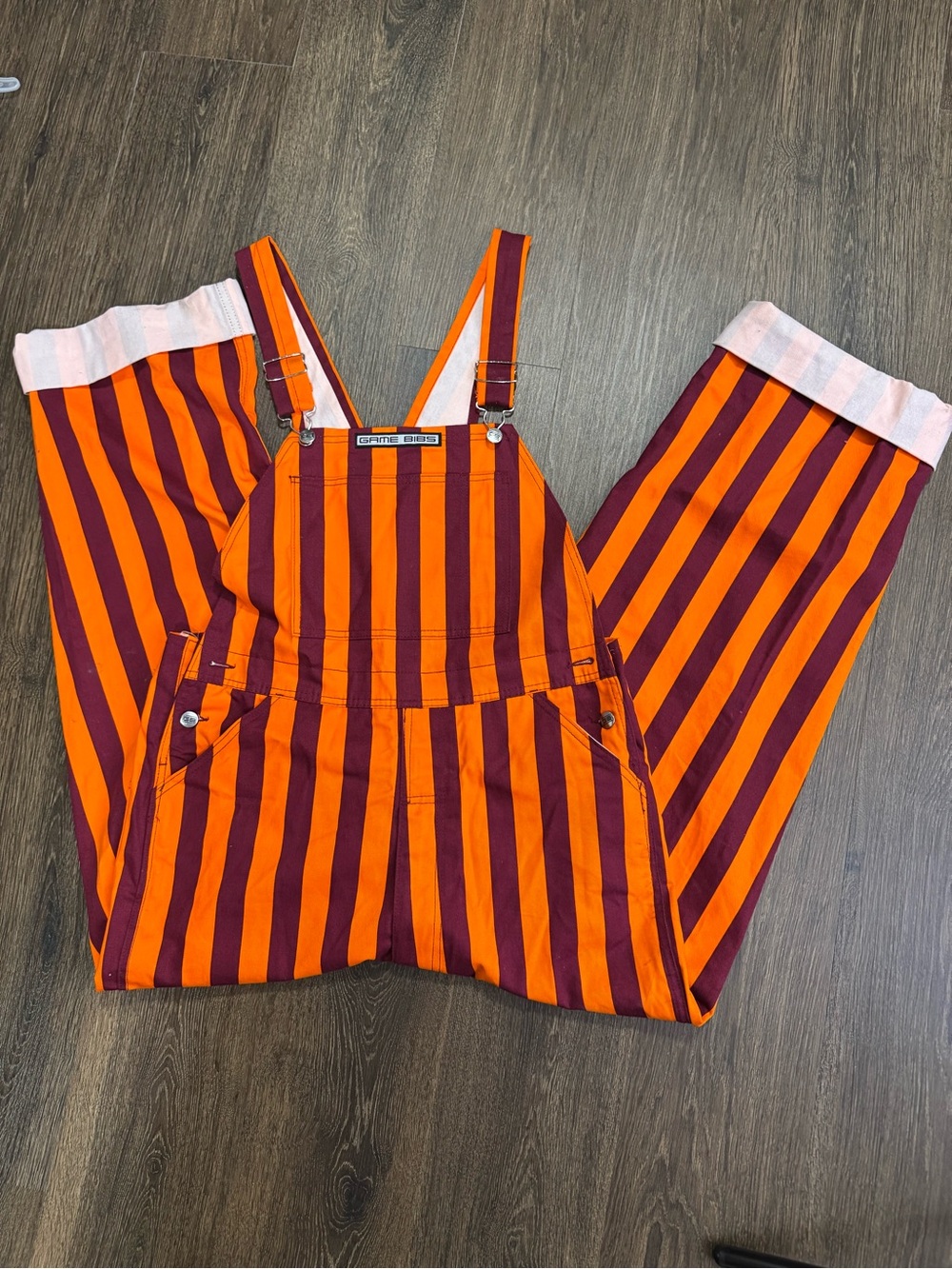 Virginia Tech VT Game Bibs Sz M Unisex Stripes Orange Maroon Sandman Hokies